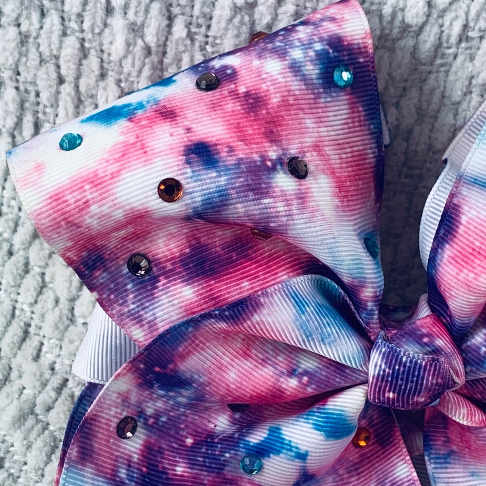 JoJo Siwa Hair Bow Girls Pink Galaxy Tie Dye Rhinestone Signature Heart Charm - Picture 2 of 7